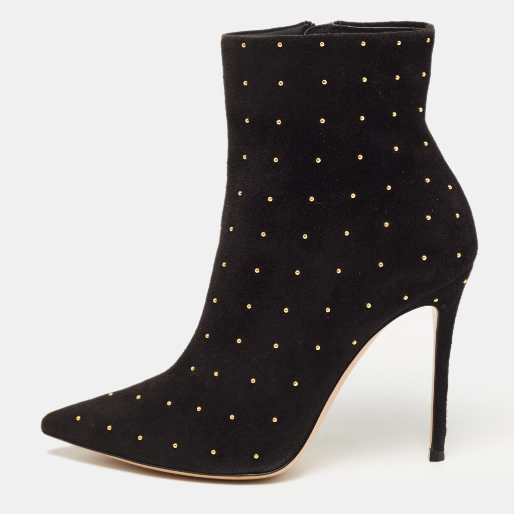 luxury-women-gianvito-rossi-used-shoes-p917477-001 Gianvito Rossi Black Suede Studded Ankle Boots Size 41