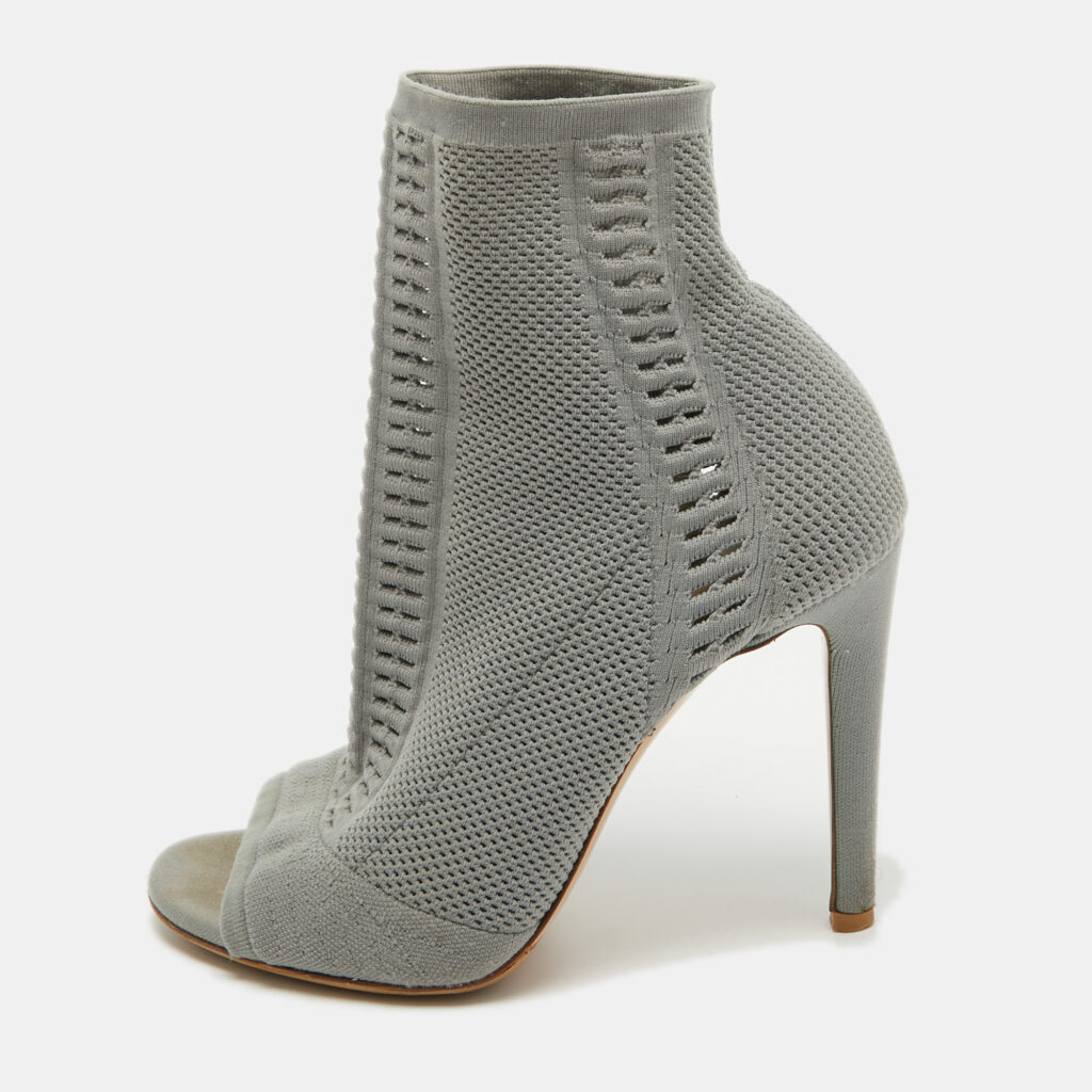 luxury-women-gianvito-rossi-used-shoes-p917624-001 Gianvito Rossi Grey Knit Fabric Open Toe Ankle Boots Size 38
