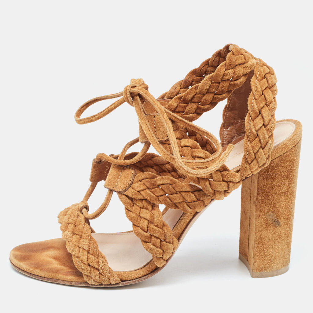 luxury-women-gianvito-rossi-used-shoes-p922324-010 Gianvito Rossi Brown Suede Strappy Sandals Size 37.5