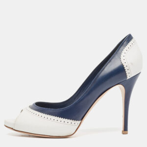 Gianvito Rossi White/Blue Leather Peep Toe Pumps Size 38