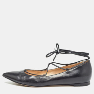 Gianvito Rossi Black Leather Femi Ankle Tie Flats Size 37