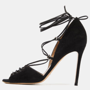 Gianvito Rossi Black Suede Ankle Tie Sandals Size 40