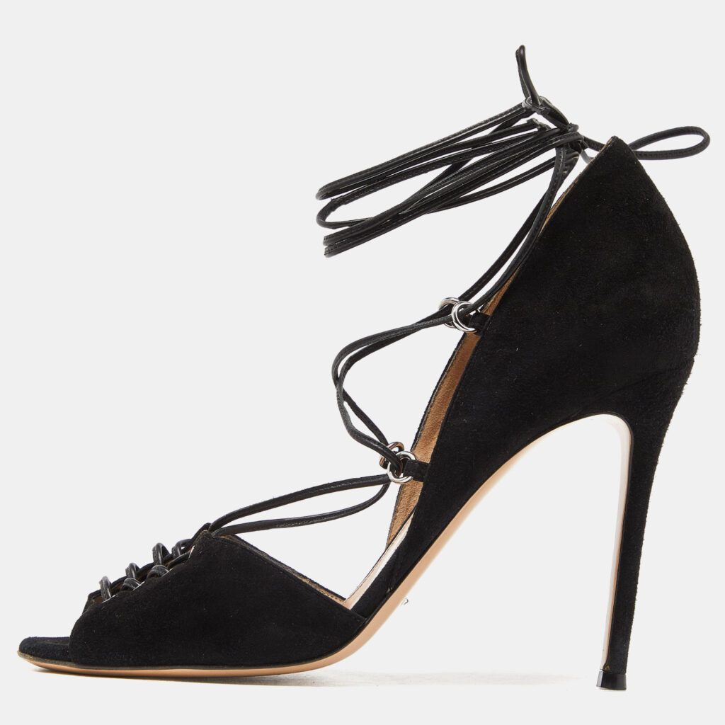 Gianvito Rossi Black Suede Ankle Tie Sandals Size 40