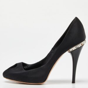 Gianvito Rossi Black Satin Crystal Embellished Peep Toe Pumps Size 36