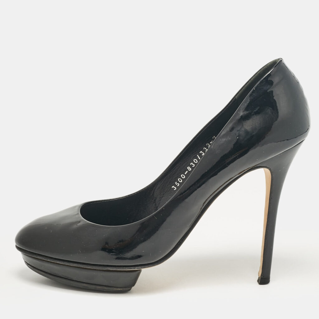 luxury-women-gina-used-shoes-p1039215-001 Gina Black Patent Leather Platform Pumps Size 40