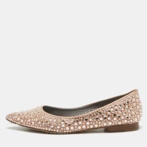 Gina Beige Satin Crystal Embellished Ballet Flats Size 36.5