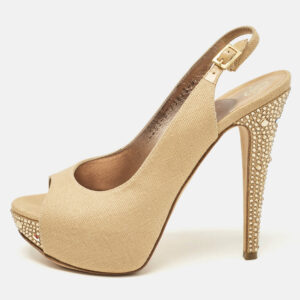 Gina Brown Canvas Crystal Embellished Slingback Pumps Size 37