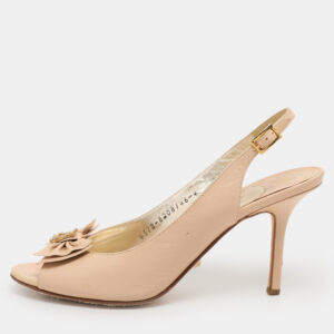 Gina Beige Leather Peep Toe Slingback Pumps Size 37
