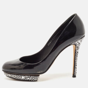 Gina Black Patent Leather Crystal Embellished Heel Platform Pumps Size 39