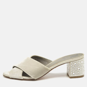 Gina Grey Velvet Cross Strap Slide Sandals Size 39