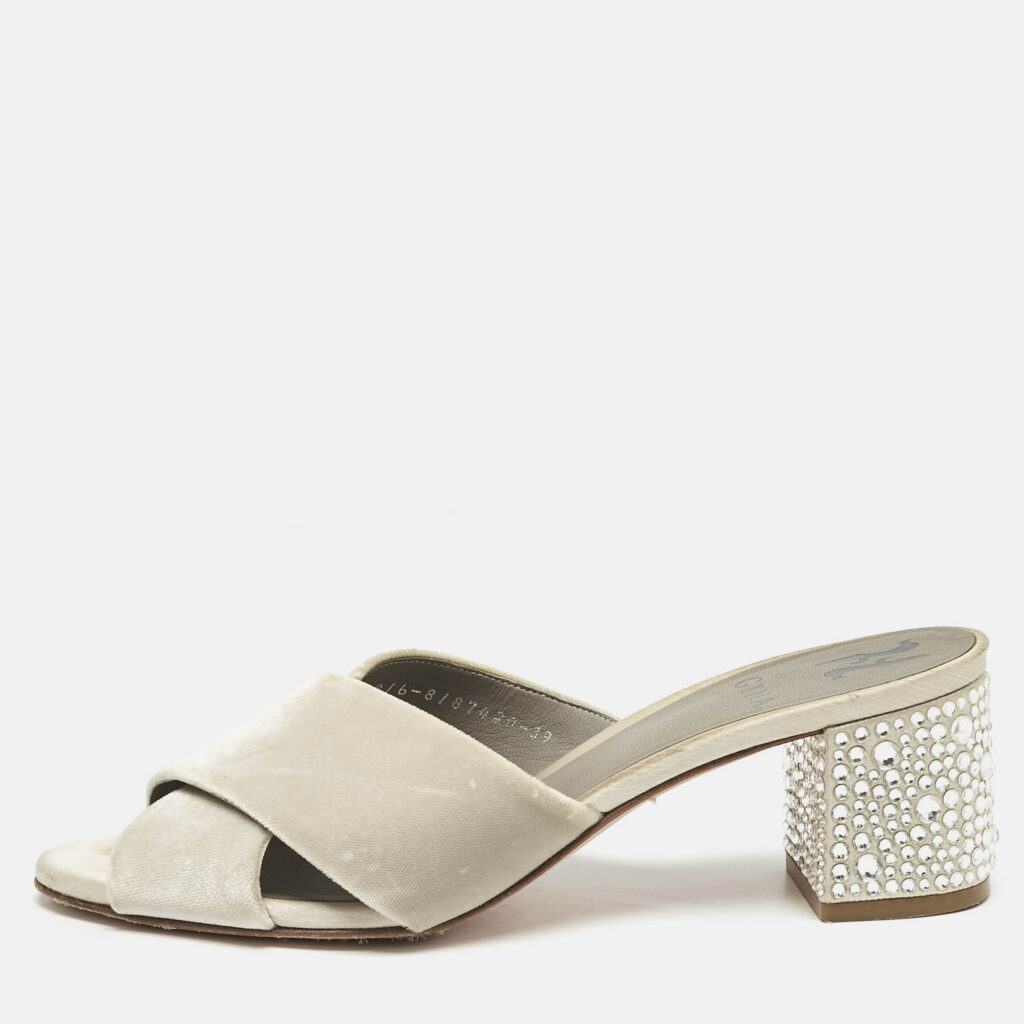Gina Grey Velvet Cross Strap Slide Sandals Size 39