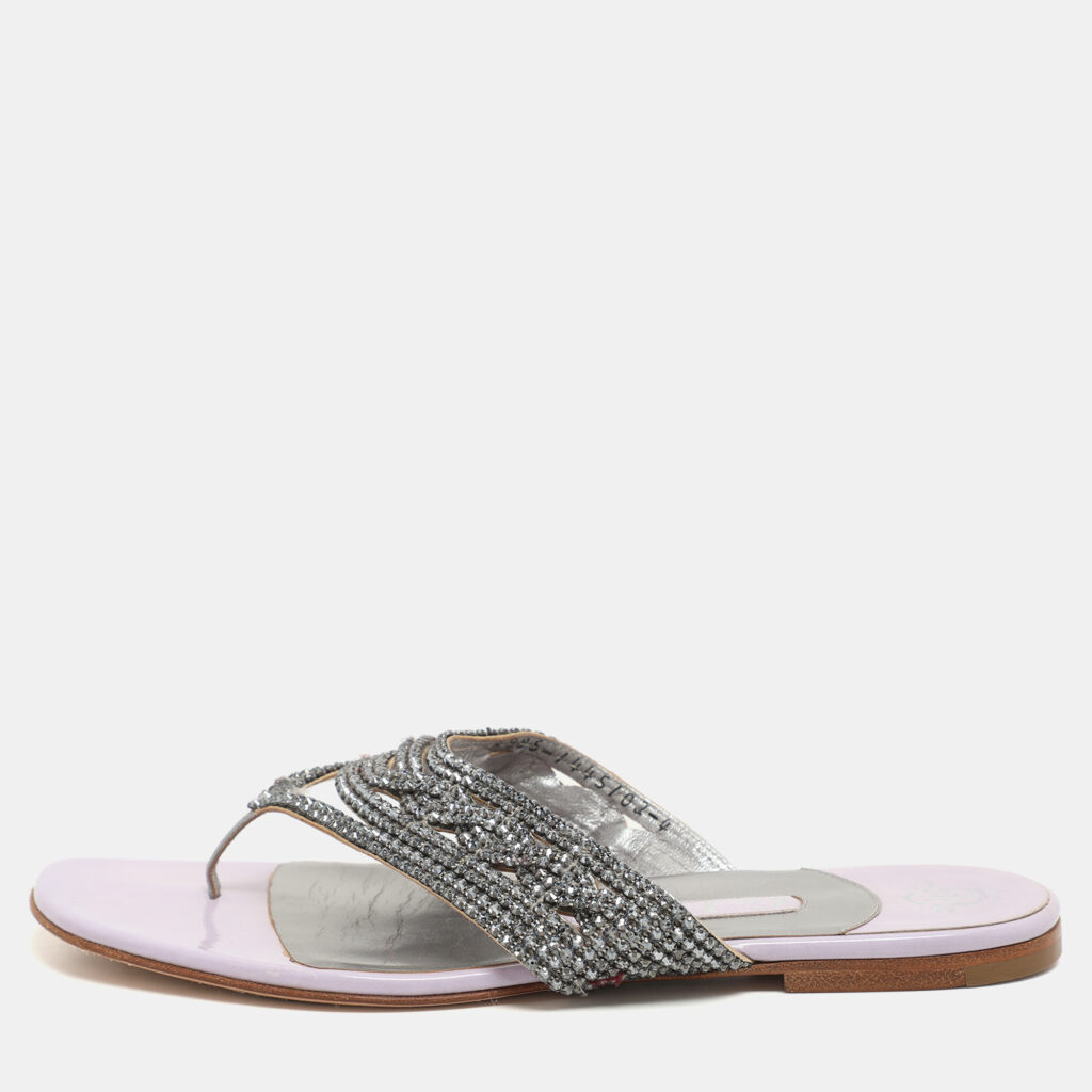 luxury-women-gina-used-shoes-p1148132-008 Gina Purple Crystal Embellished Thong Flats Size 37