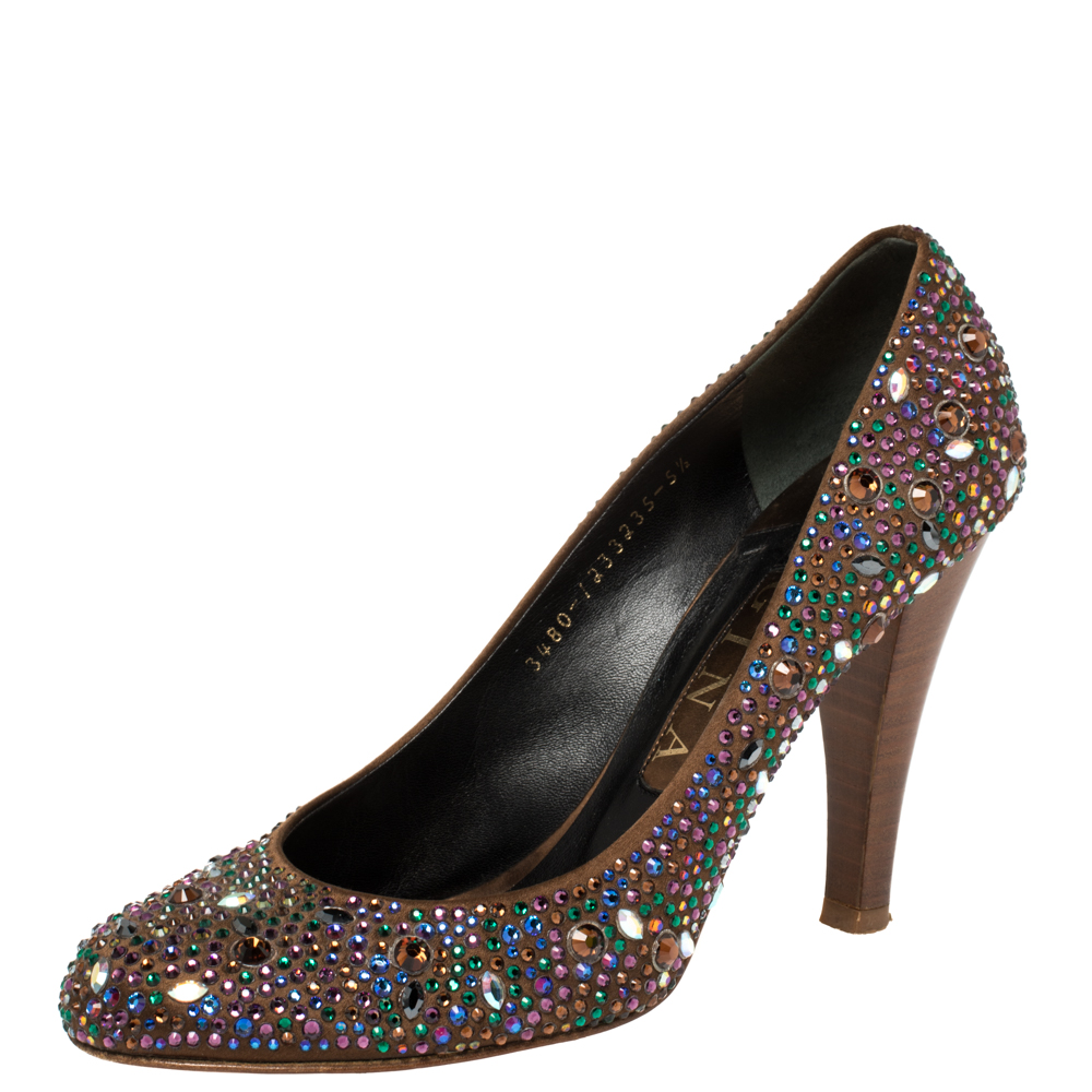 luxury-women-gina-used-shoes-p383840-001 Gina Brown Satin Crystal Embellished Pumps Size 38.5