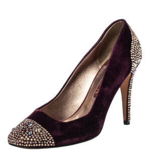 Gina Purple Velvet Crystal Embellishment Platform Pumps Size 40.5