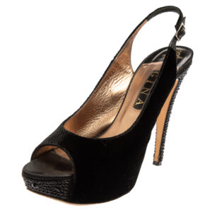 Gina Black Velvet Slingback Platform Sandals Size 40.5