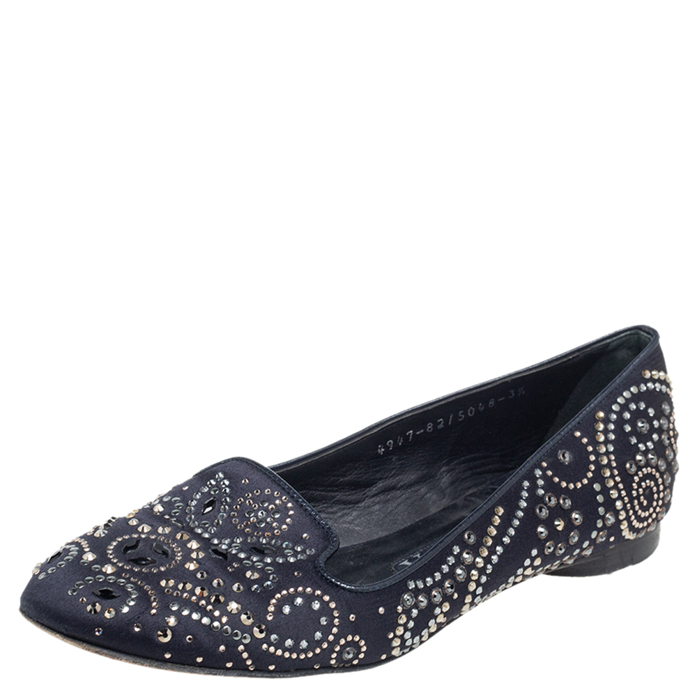 luxury-women-gina-used-shoes-p558549-005-2 Gina Black Satin Studded Ballet Flats Size 36.5