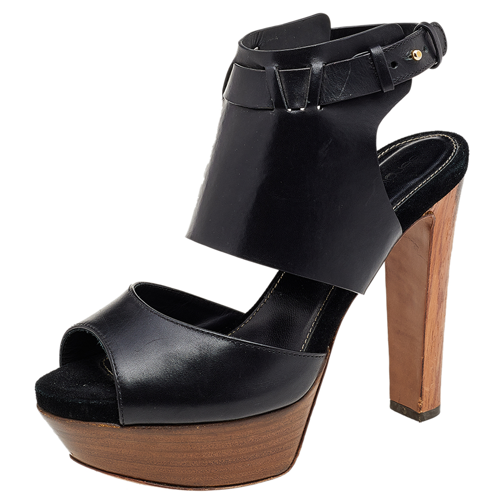 luxury-women-gina-used-shoes-p568223-009-2 Gina Black Leather Open Toe Platform Pumps Size 37.5