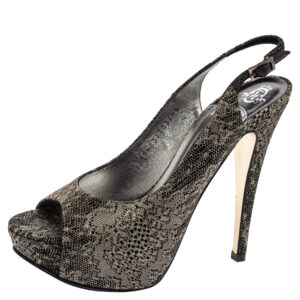 Gina Metallic Bronze Lurex Fabric Platform Slingback Pumps Size 37