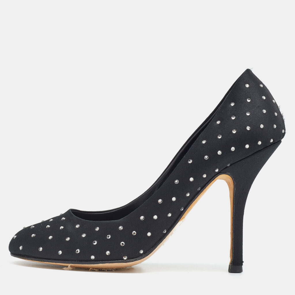 luxury-women-gina-used-shoes-p653230-005 Gina Black Satin Crystal Embellished Pumps Size 38