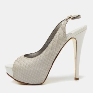 Gina Grey Python Leather Peep-Toe Platform Slingback Sandals Size 37.5