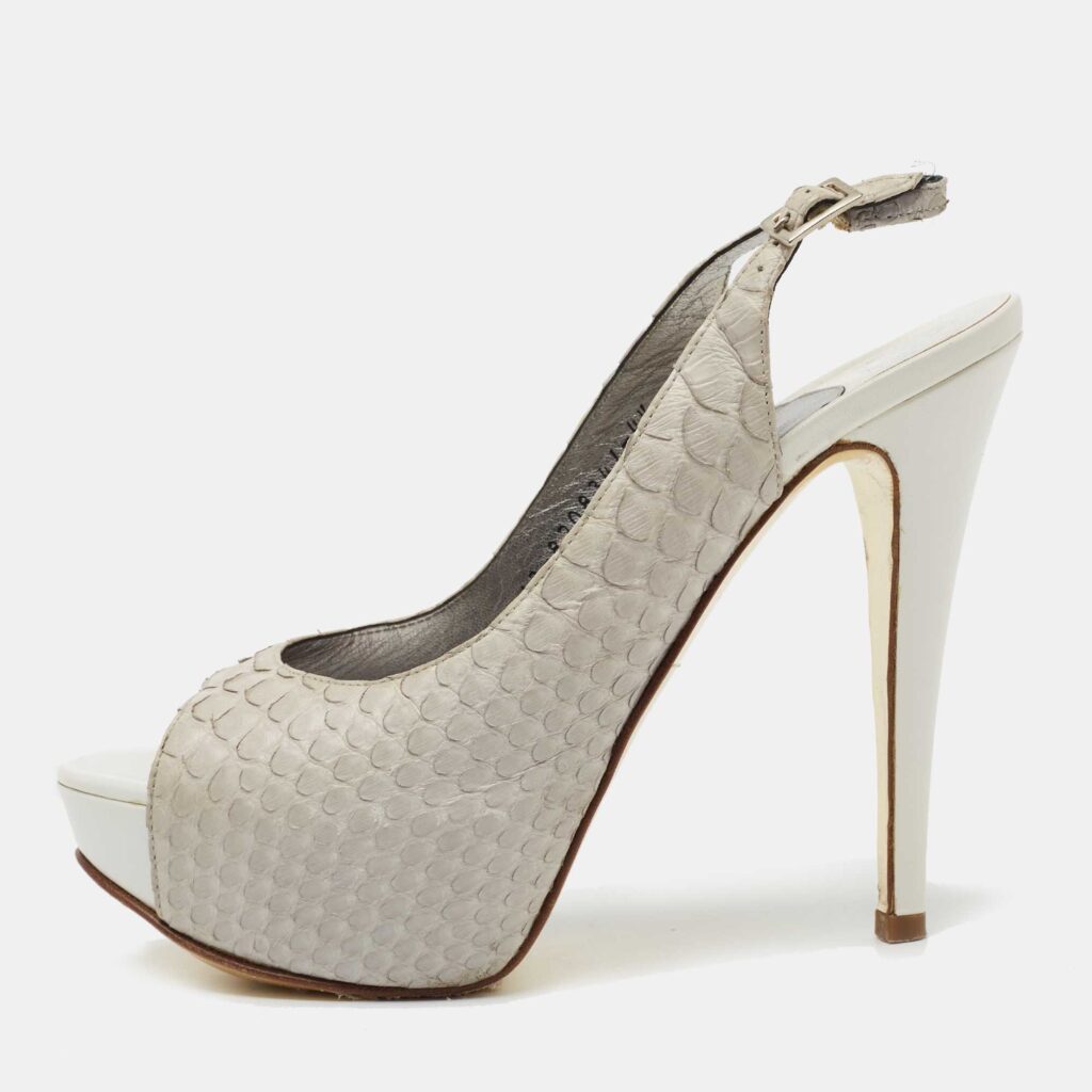 luxury-women-gina-used-shoes-p712973-003-1 Gina Grey Python Leather Peep-Toe Platform Slingback Sandals Size 37.5