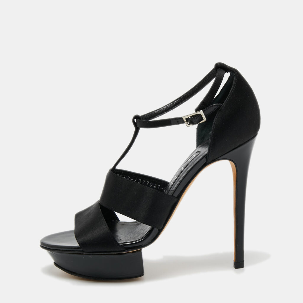 luxury-women-gina-used-shoes-p721452-001 Gina Black Satin Ankle Strap Platform Sandals Size 37.5