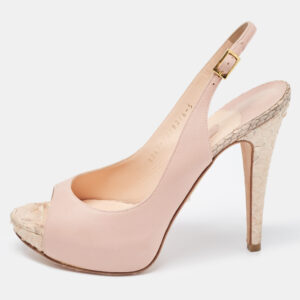 Gina Pink Leather and Python Slingback Open Toe Pumps Size 38