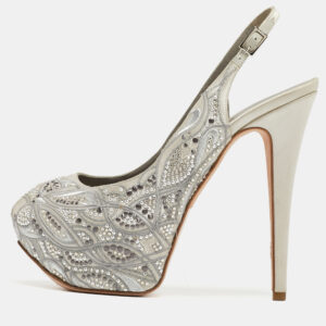 Gina Grey Satin Embellished Slingback Platform Sandals Size 39.5