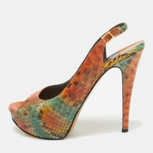 Gina Tricolor Python Open Toe Platform Slingback Pumps Size 40.5