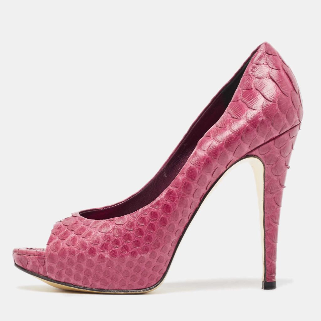 luxury-women-gina-used-shoes-p979517-003 Gina Purple Python Open Toe Platform Pumps Size 38