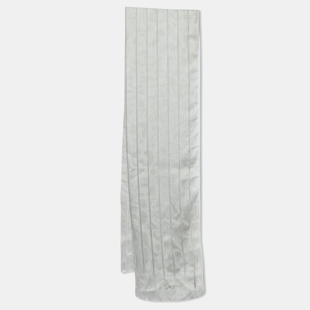 luxury-women-giorgio-armani-used-accessories-p1079883-003 Giorgio Armani Grey Stripe Pattern Silk Blend Stole