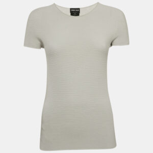 Giorgio Armani Grey Knit Links-Stitch Viscose Short Sleeve Jumper M