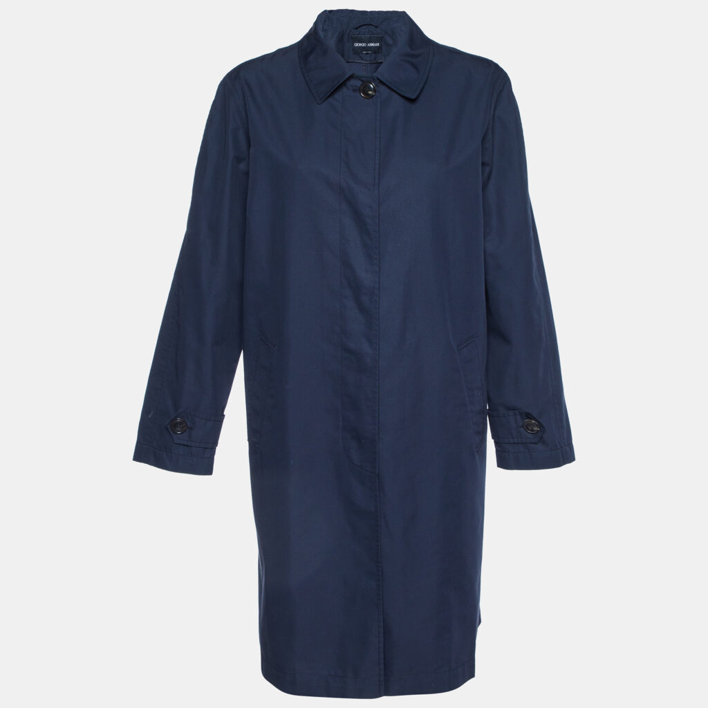 luxury-women-giorgio-armani-used-clothes-p1101941-001 Giorgio Armani Navy Blue Cotton Blend Mid-Length Coat M