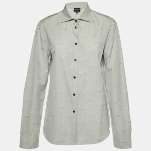 Giorgio Armani Grey Dog Pattern Dobby Cotton Button Front Shirt L
