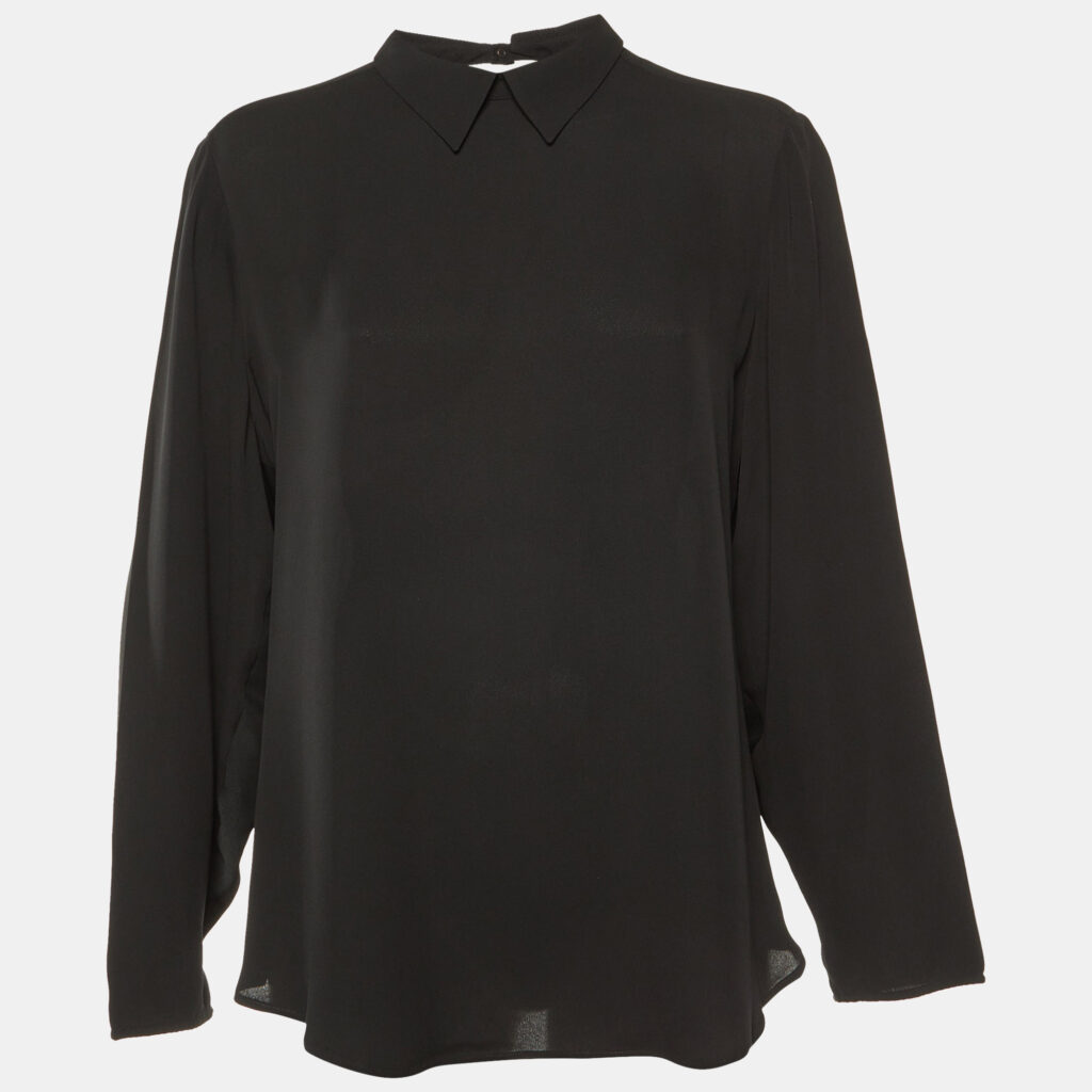 luxury-women-giorgio-armani-used-clothes-p1103005-001 Giorgio Armani Black Silk Long Sleeve Blouse L