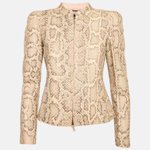 Giorgio Armani Pink Textured Python Leather Zip-Up Jacket S