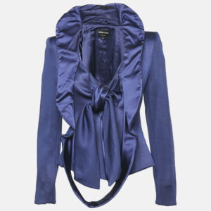 giorgio armani blue crepe tie-up blazer m