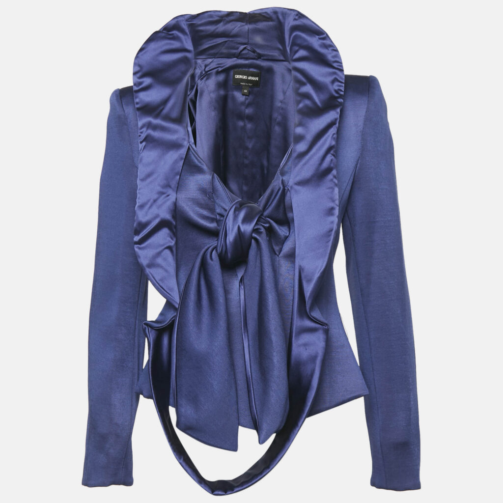 Giorgio Armani Blue Crepe Tie-Up Blazer M