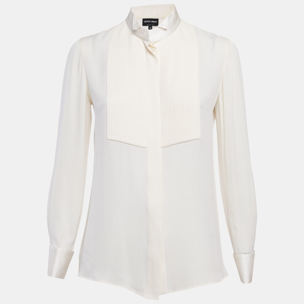 Giorgio Armani Off-White Tuxedo Button Front Blouse S