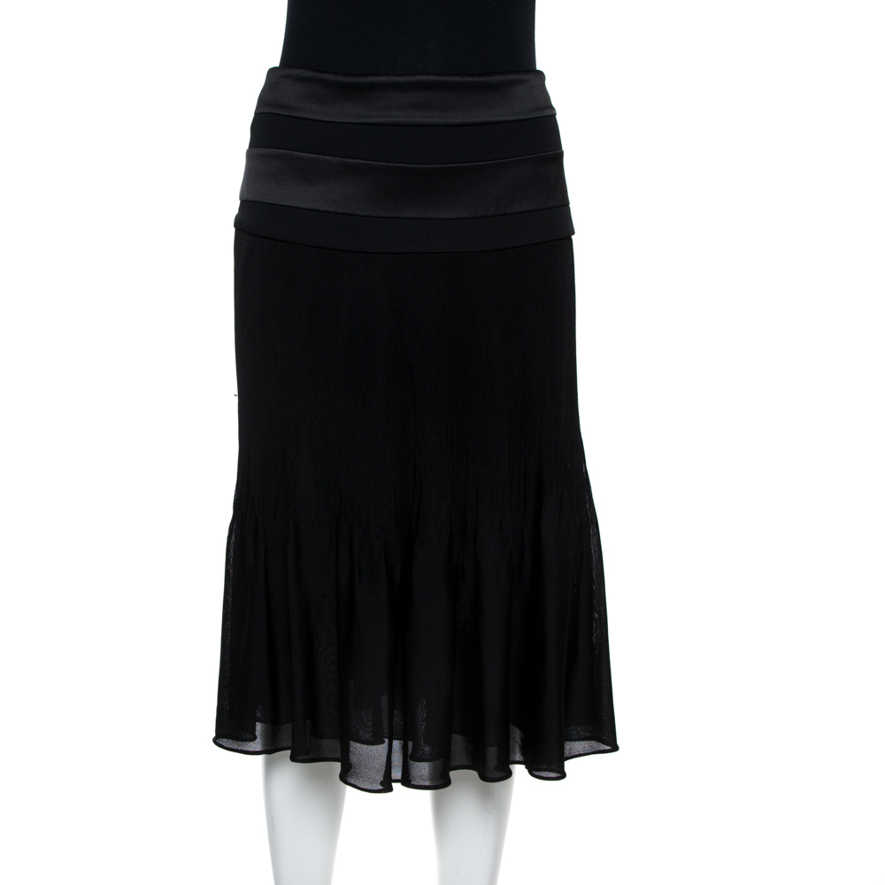 luxury-women-giorgio-armani-used-clothes-p355725-003 Giorgio Armani Black Nylon Blend Jersey Flared Skirt L