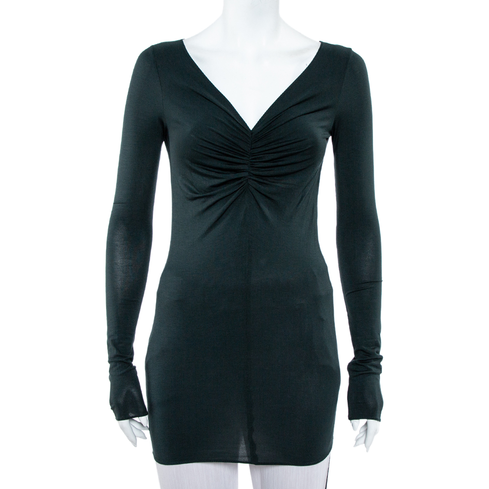 Emporio Armani Dark Green Ruched Knit Fitted Tunic S