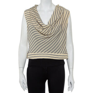Giorgio Armani Bicolor Striped Silk Sleeveless Cowl Neck Top M