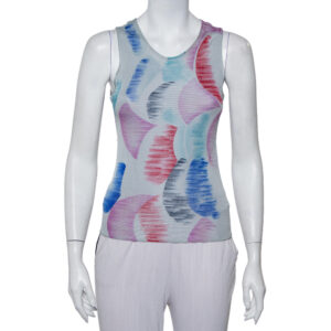 Giorgio Armani Grey Watercolor Printed Perforated Knit Tank Top XS