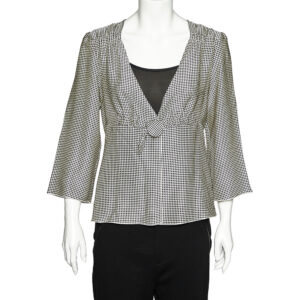 Giorgio Armani White Polka Dotted Silk Satin Gathered Blouse L