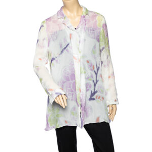 Giorgio Armani White Printed Silk Chiffon Single Button Shirt L