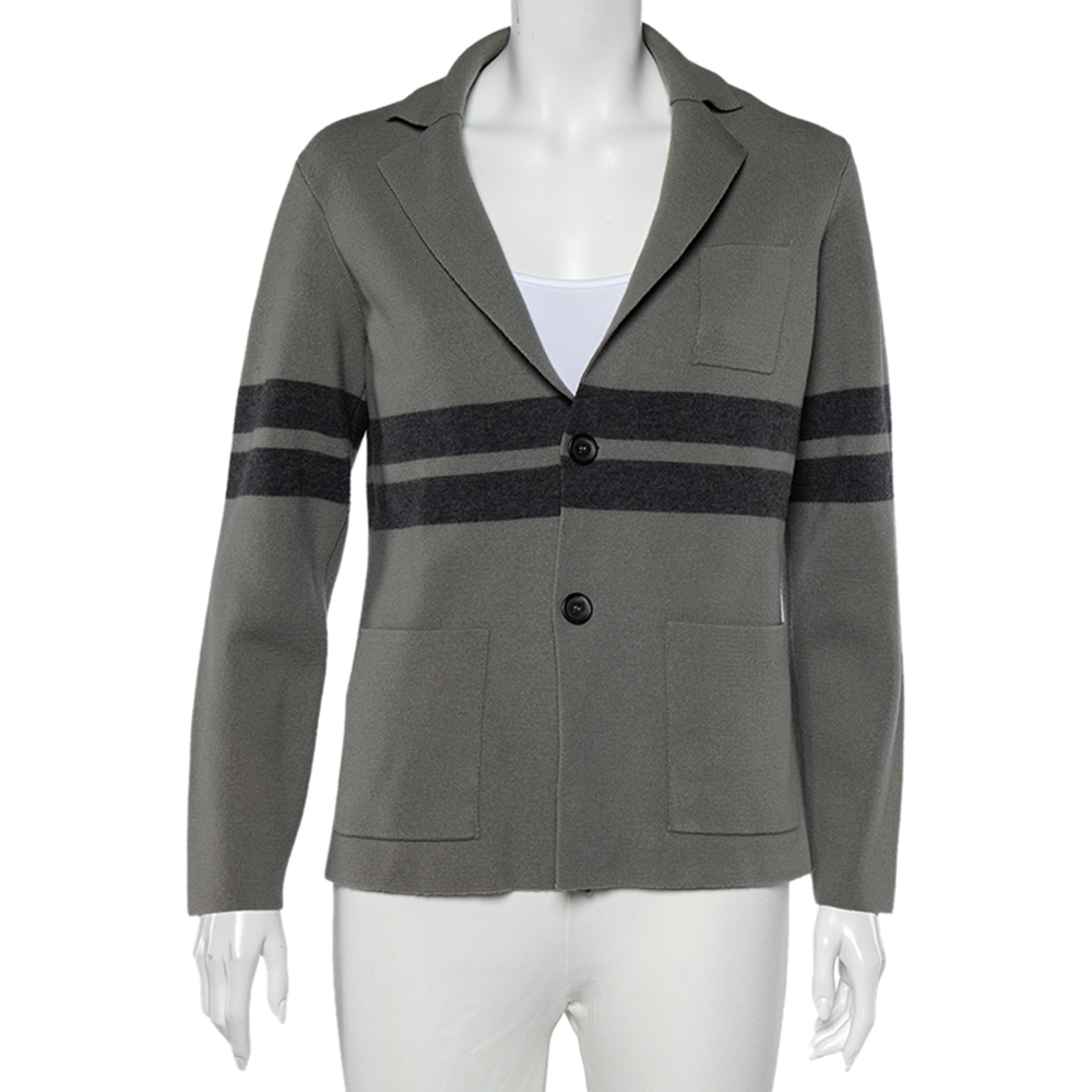 luxury-women-giorgio-armani-used-clothes-p519000-005-1 Giorgio Armani Grey Wool Stripe Detailed Button Front Cardigan XL