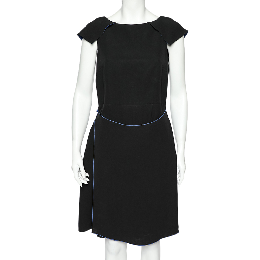 luxury-women-giorgio-armani-used-clothes-p551163-007-2 Giorgio Armani Black Silk Crepe Contrast Trimmed Wrap Detailed Dress M