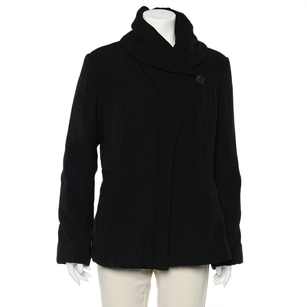 luxury-women-giorgio-armani-used-clothes-p613394-002-1 Giorgio Armani Black Quilted Oversized Collar Zip Front Jacket XL
