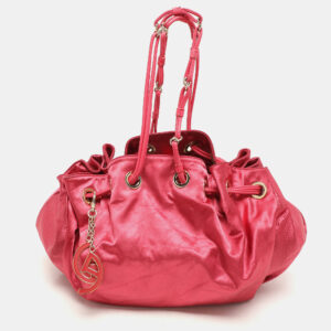 Giorgio Armani Pink Snake Print Nylon Drawstring Shoulder Bag