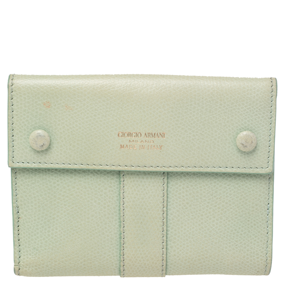 luxury-women-giorgio-armani-used-handbags-p485216-004 Giorgio Armani Green Leather French Wallet